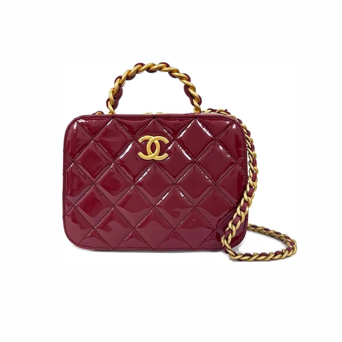 CHANEL 샤넬 코스메틱 페이던트 탑핸들 레드 페이턴트