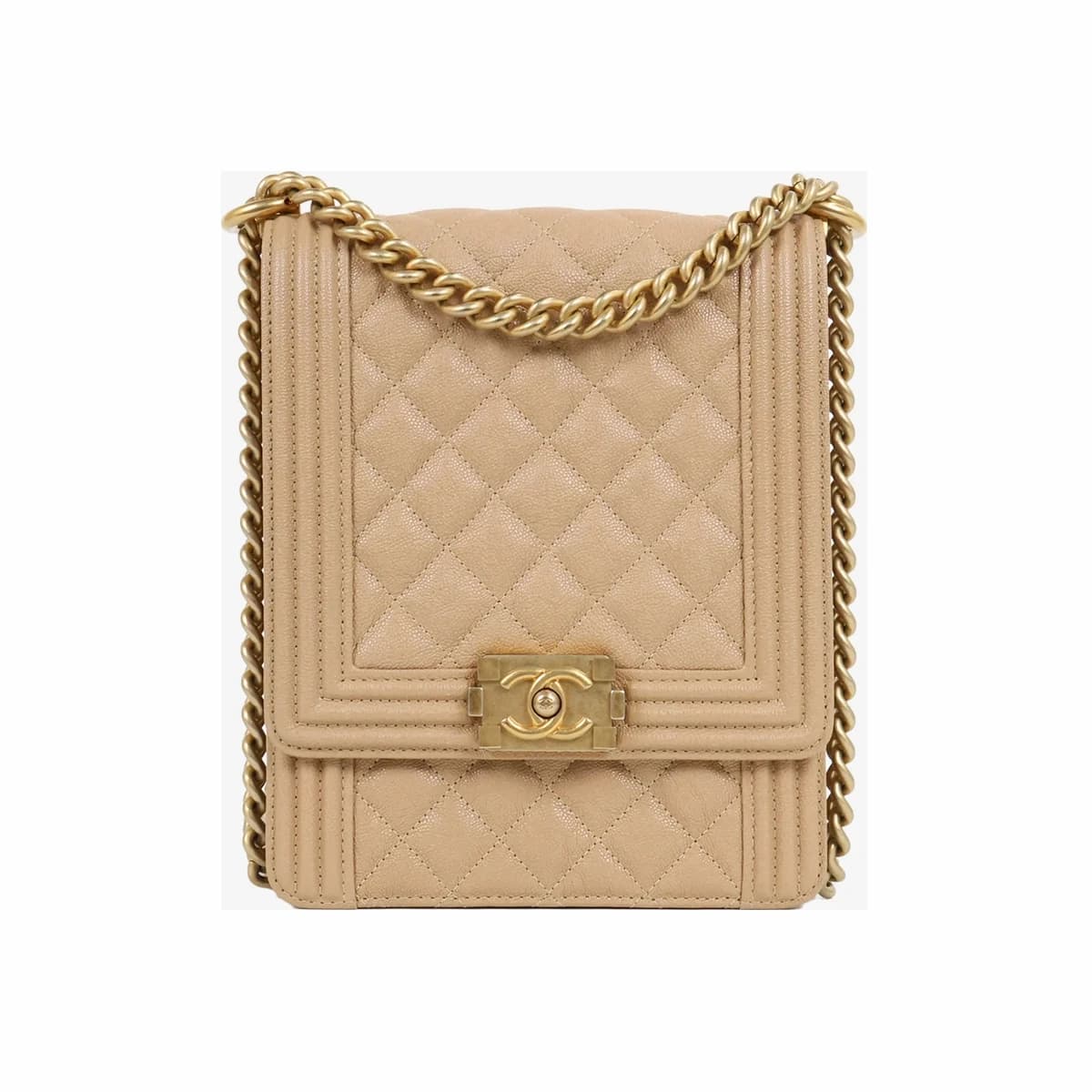 CHANEL 샤넬 캐비어 보이 사첼백 베이지 빈티지 금장
