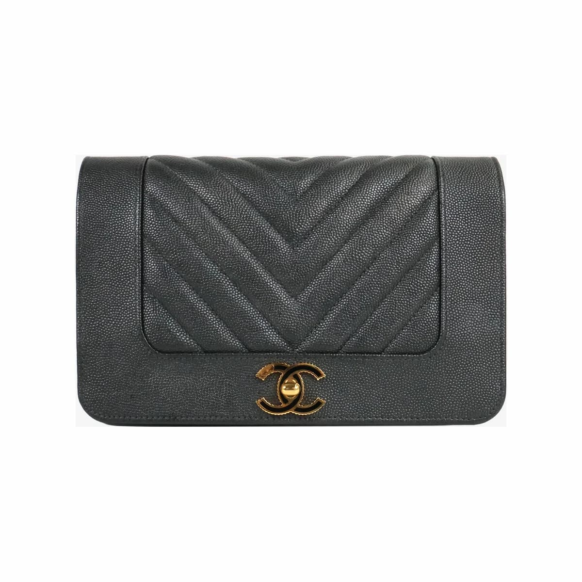 CHANEL 샤넬 마드모아젤 쉐브론 WOC 블랙 금장 27번대