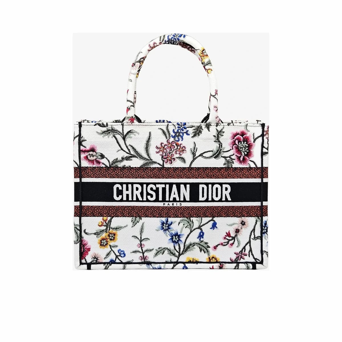 DIOR 디올 북 토트백 디올 쁘띠 플레르 자수 미듐 화이트멀티컬러