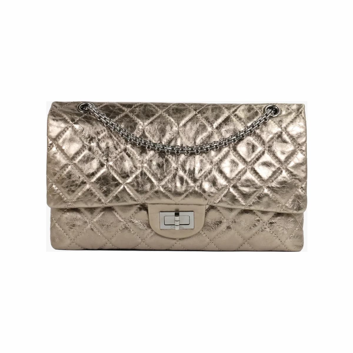 CHANEL 샤넬 2.55 라지 메탈릭 골드 은장