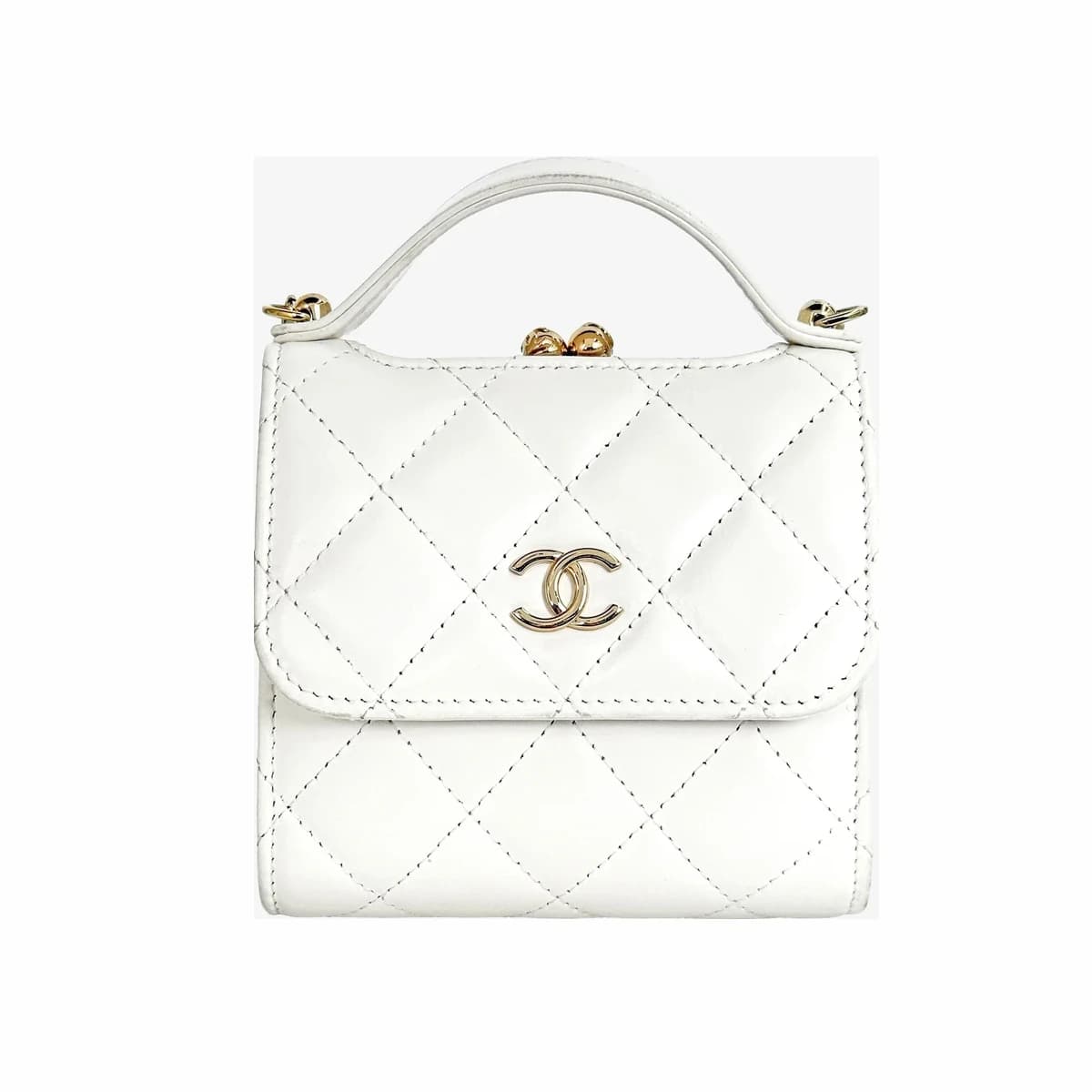 CHANEL 샤넬 탑핸들 체인 동전지갑 화이트