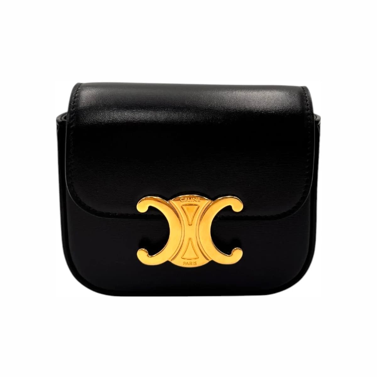 CELINE 셀린느 블랙 샤이니 카프스킨 미니 클로드 트리옹프 숄더백
