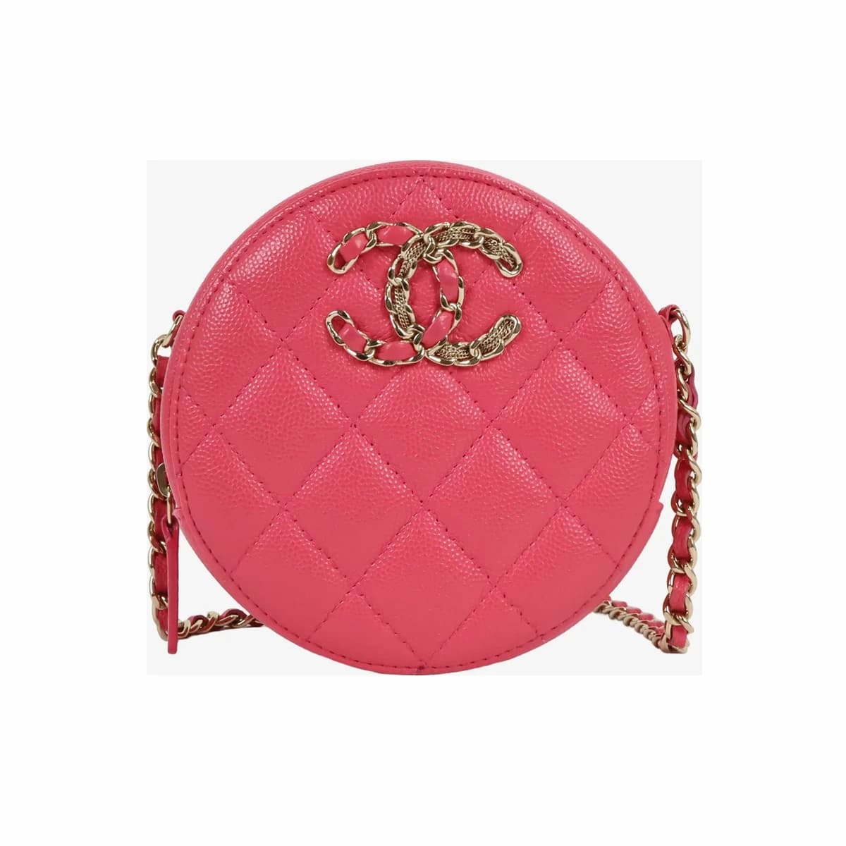 CHANEL 샤넬 19 필리그리 라운드 체인 클러치 미니 핑크 금장 30번대