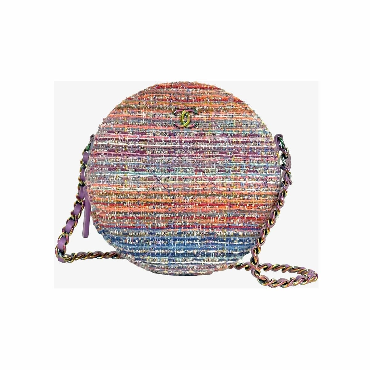 CHANEL 샤넬 CC 트위드 라운드 크로스 체인백 멀티컬러