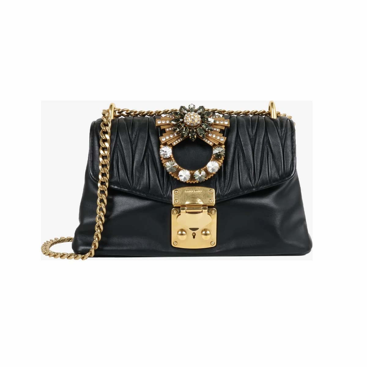 MIU MIU 미우미우 마틀라세 크리스탈 숄더백 블랙