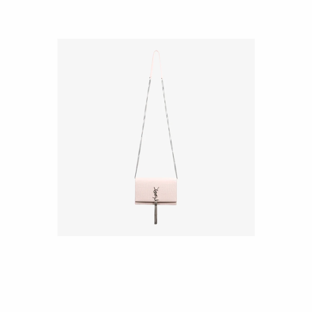 SAINT LAURENT 생로랑 케이트 스몰 크로커다일 태슬 숄더백 파우더핑크 엑조틱