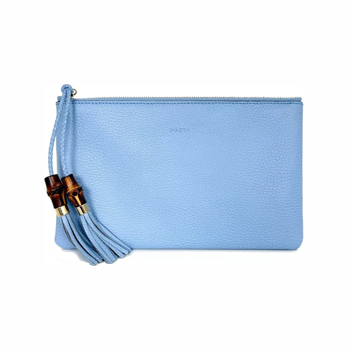 GUCCI 구찌 뱀부 태슬 미듐 클러치 스카이블루