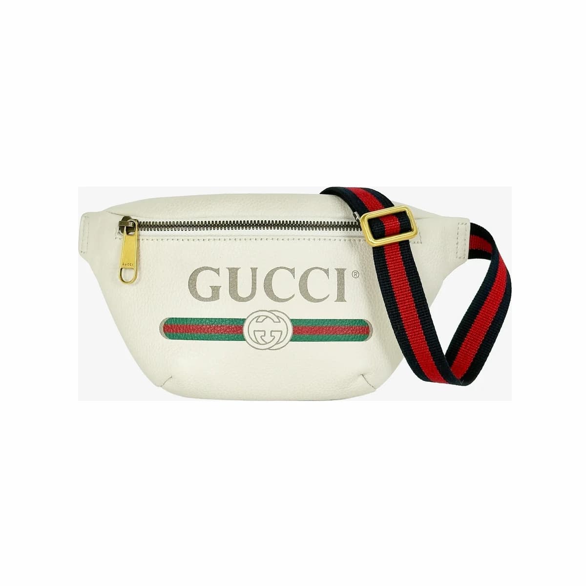 GUCCI 구찌 빈티지 로고 프린트 레더 벨트백 스몰 화이트