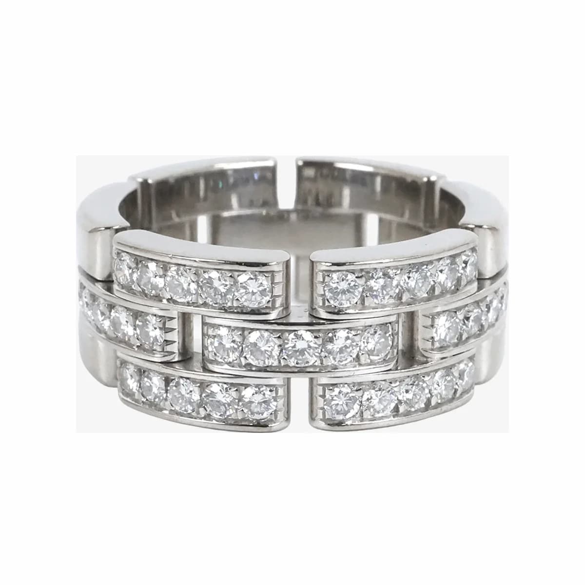 CARTIER 까르띠에 마이용 팬더 링 11호 화이트골드 3줄 세미파베 다이아몬드 18K 화이트골드