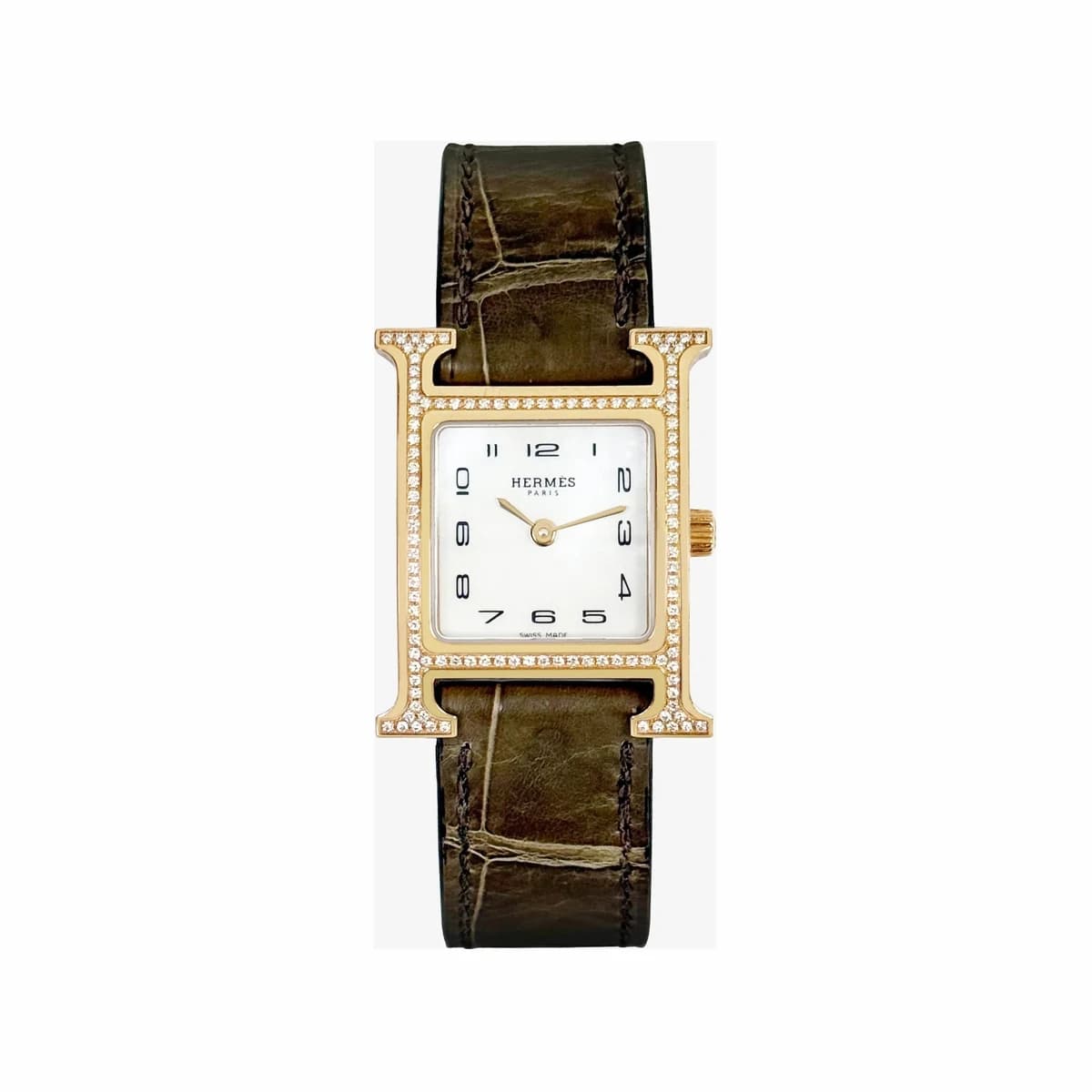 HERMÈS 에르메스 H아워 워치 스몰 로즈골드그리 엘레팡 다이아몬드