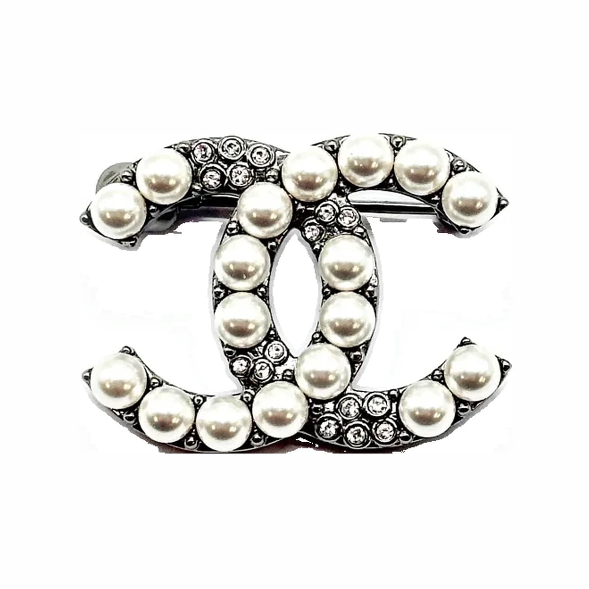 CHANEL 샤넬 CC 로고 진주 크리스탈 브로치 실버