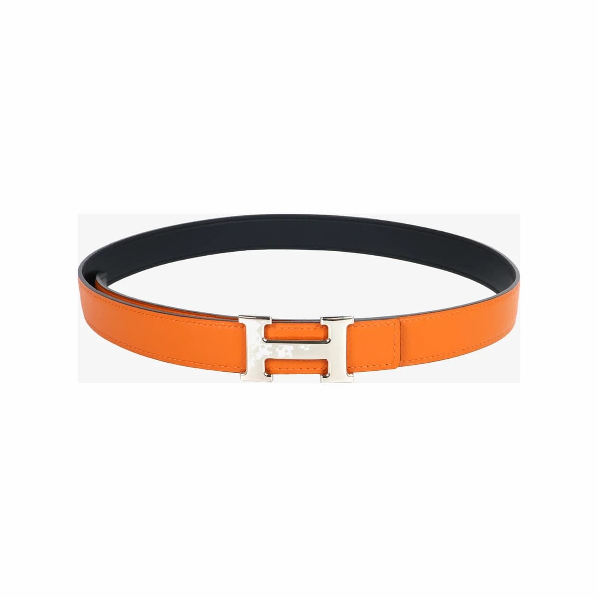HERMÈS 에르메스 H 벨트 버클 리버서블 가죽 스트랩 90 오랜지 은장