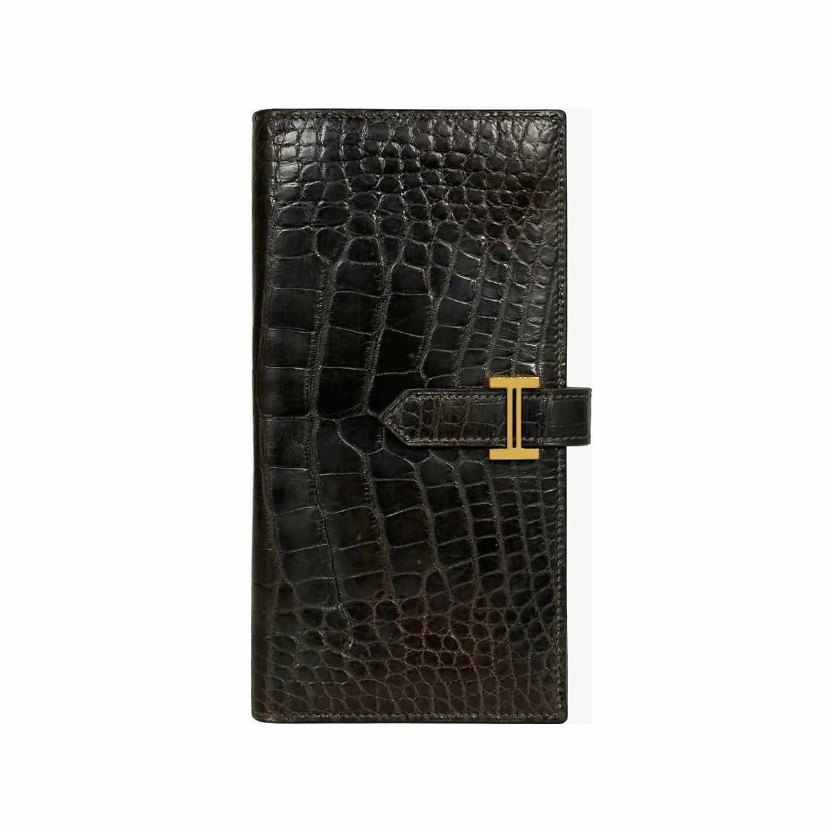 HERMÈS 에르메스 베안 엘리게이터 장지갑 블랙 금장