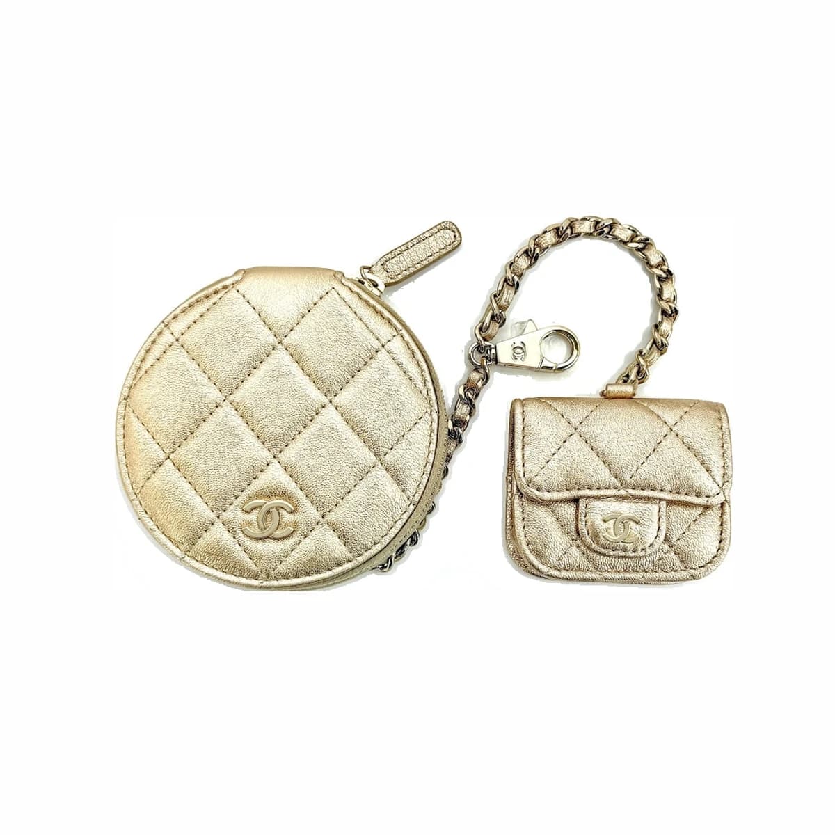 CHANEL 샤넬 노벨티 코인 퍼스 에어팟 키링 파우치 골드