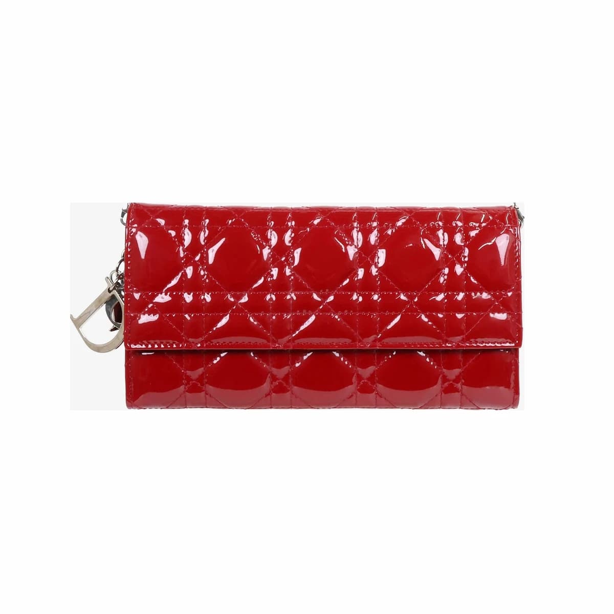 DIOR 디올 레이디 페이던트 체인 파우치 체리레드 은장 페이턴트