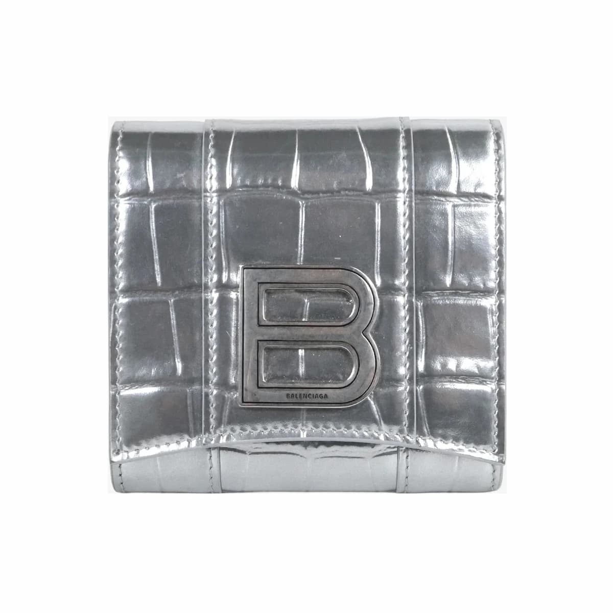 BALENCIAGA 발렌시아가 아워글래스 컴팩트 3단 반지갑 실버