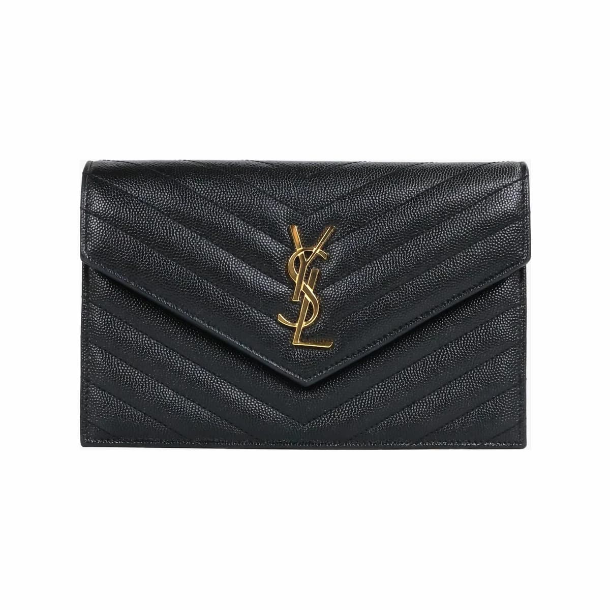 SAINT LAURENT 생로랑 카산드라 마틀라세 체인 지갑 블랙