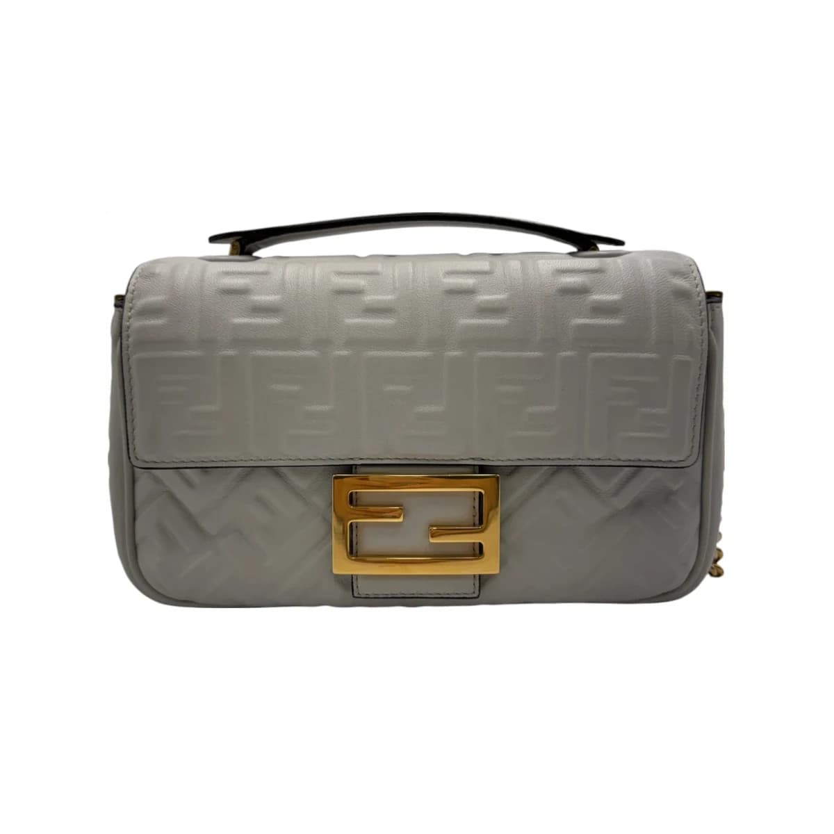 FENDI 펜디 레더 바게트백 미디움 화이트 가죽