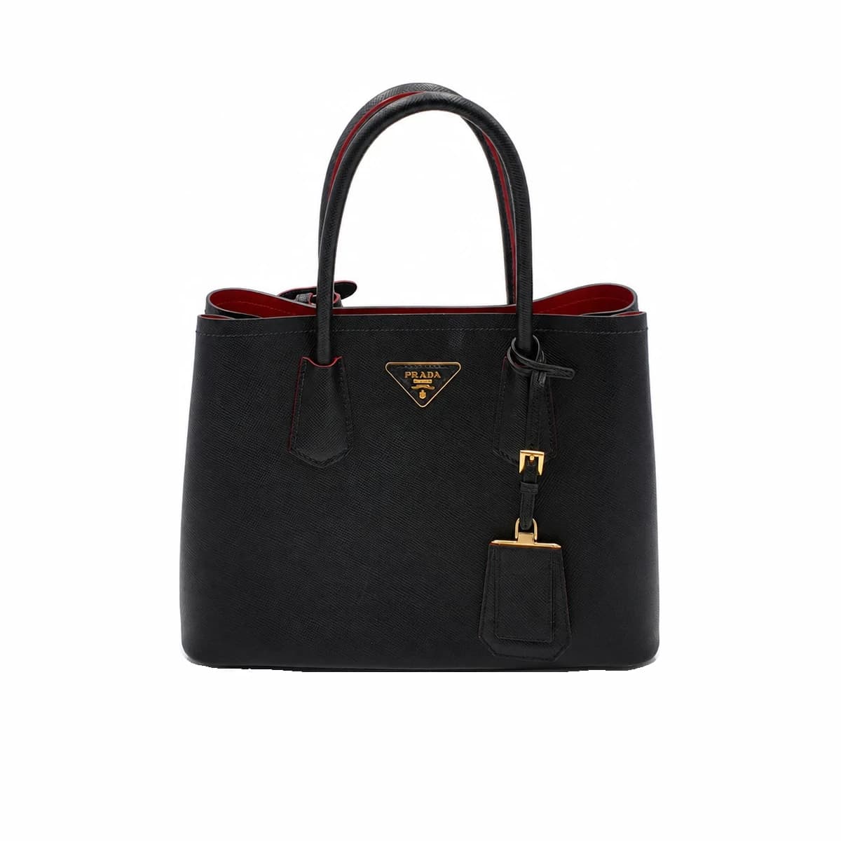 PRADA 프라다 블랙 사피아노 두블레 미디움 토트백