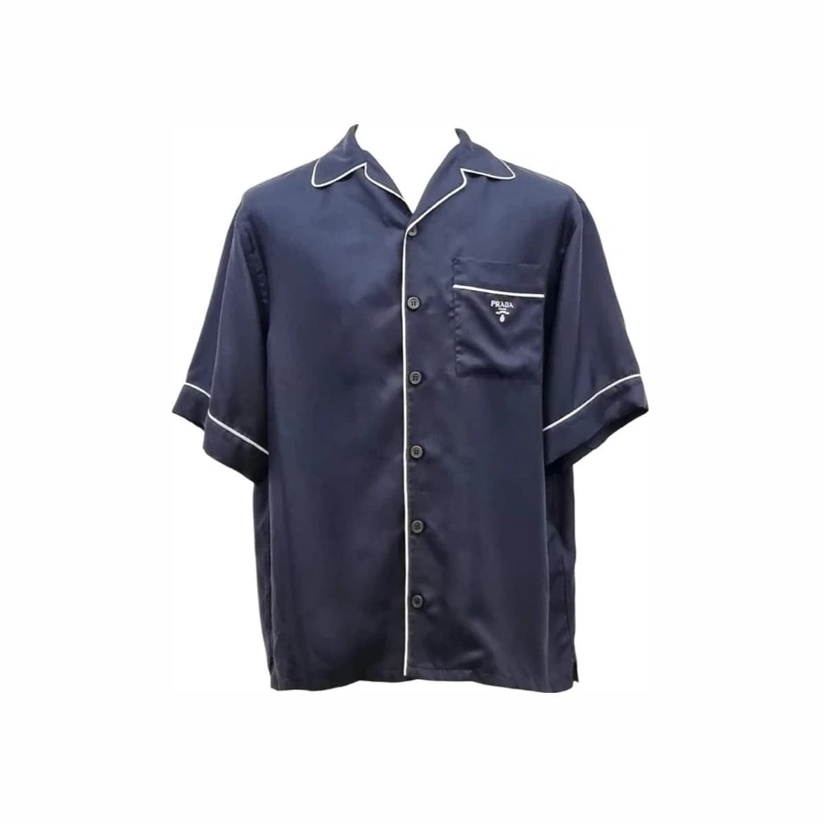 PRADA 프라다 실크 트윌 볼링 셔츠 블랙 M