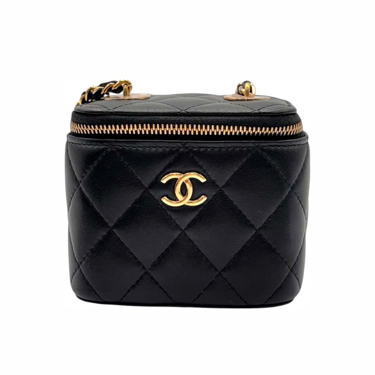 CHANEL 샤넬 블랙 클래식 베니티 진주 체인 미니 크로스백 31번대 캐비어
