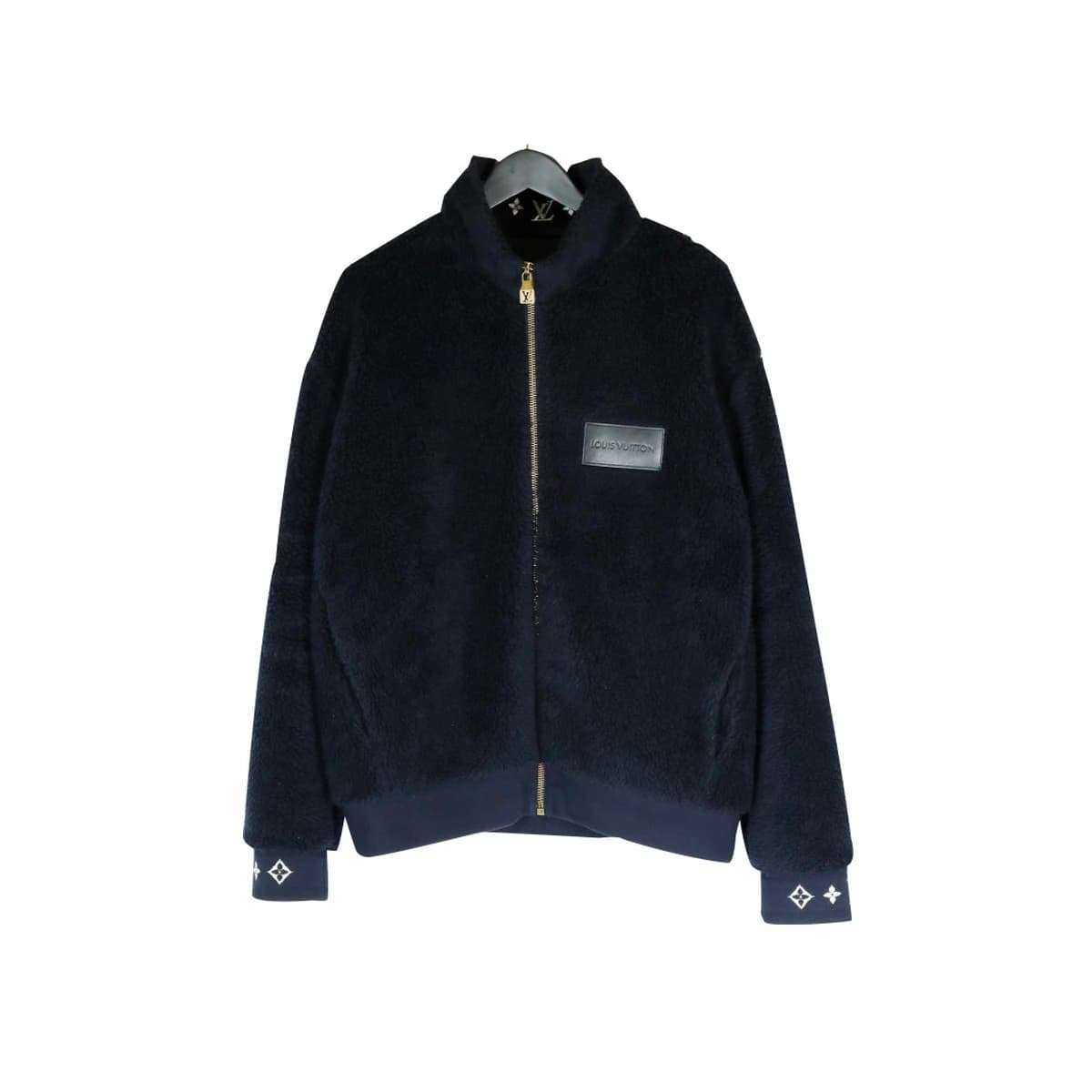 LOUIS VUITTON 루이비통 레더 패치 플리스 블루종 자켓 XXL 110