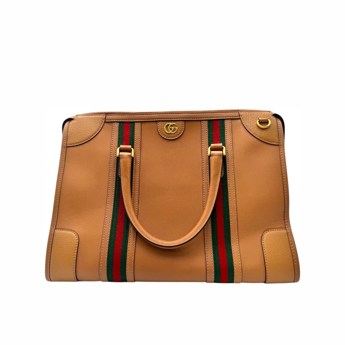 GUCCI 구찌 브라운 레더 바울레토 라지 더플백 가죽