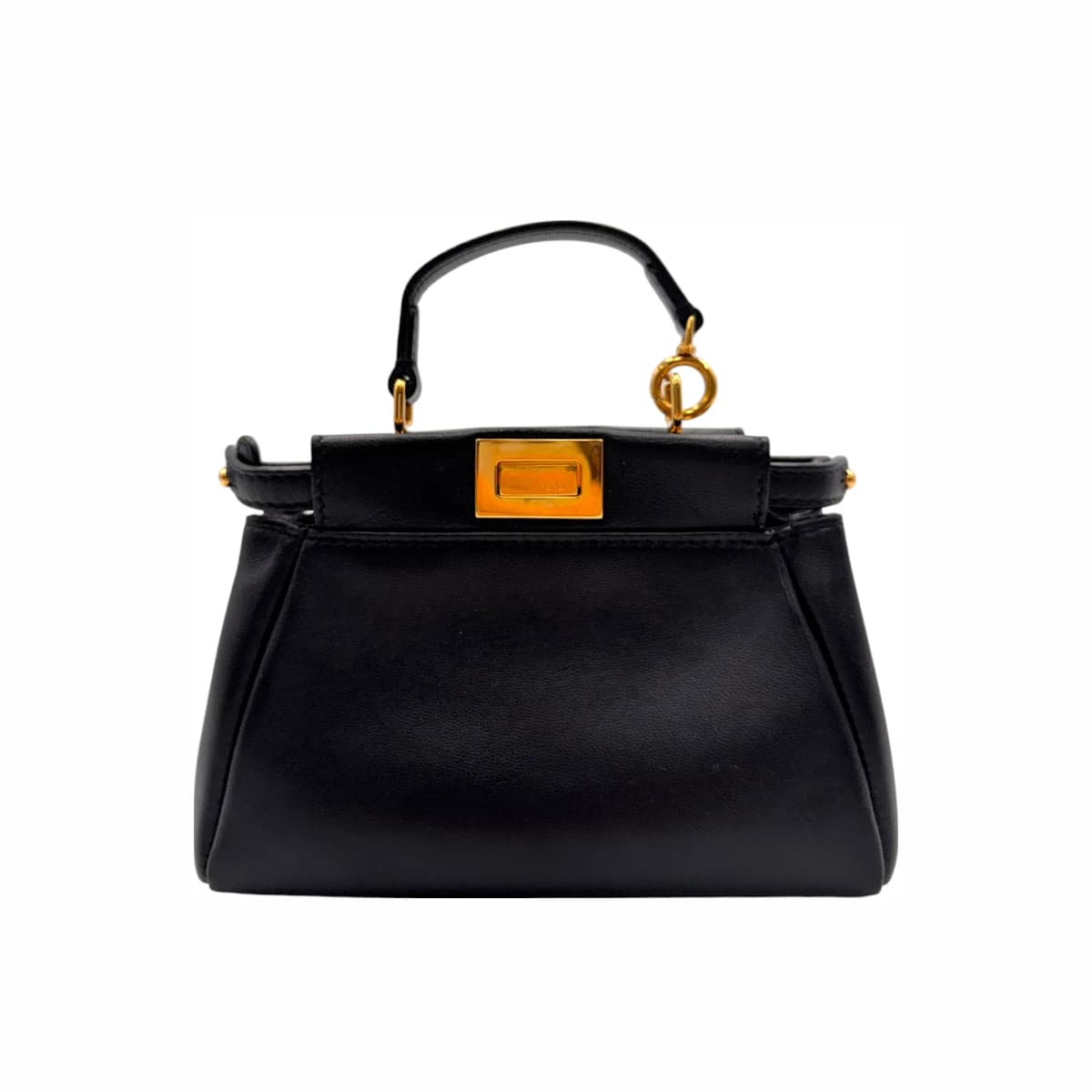 FENDI 펜디 블랙 레더 더블 락 마이크로 피카부 가죽