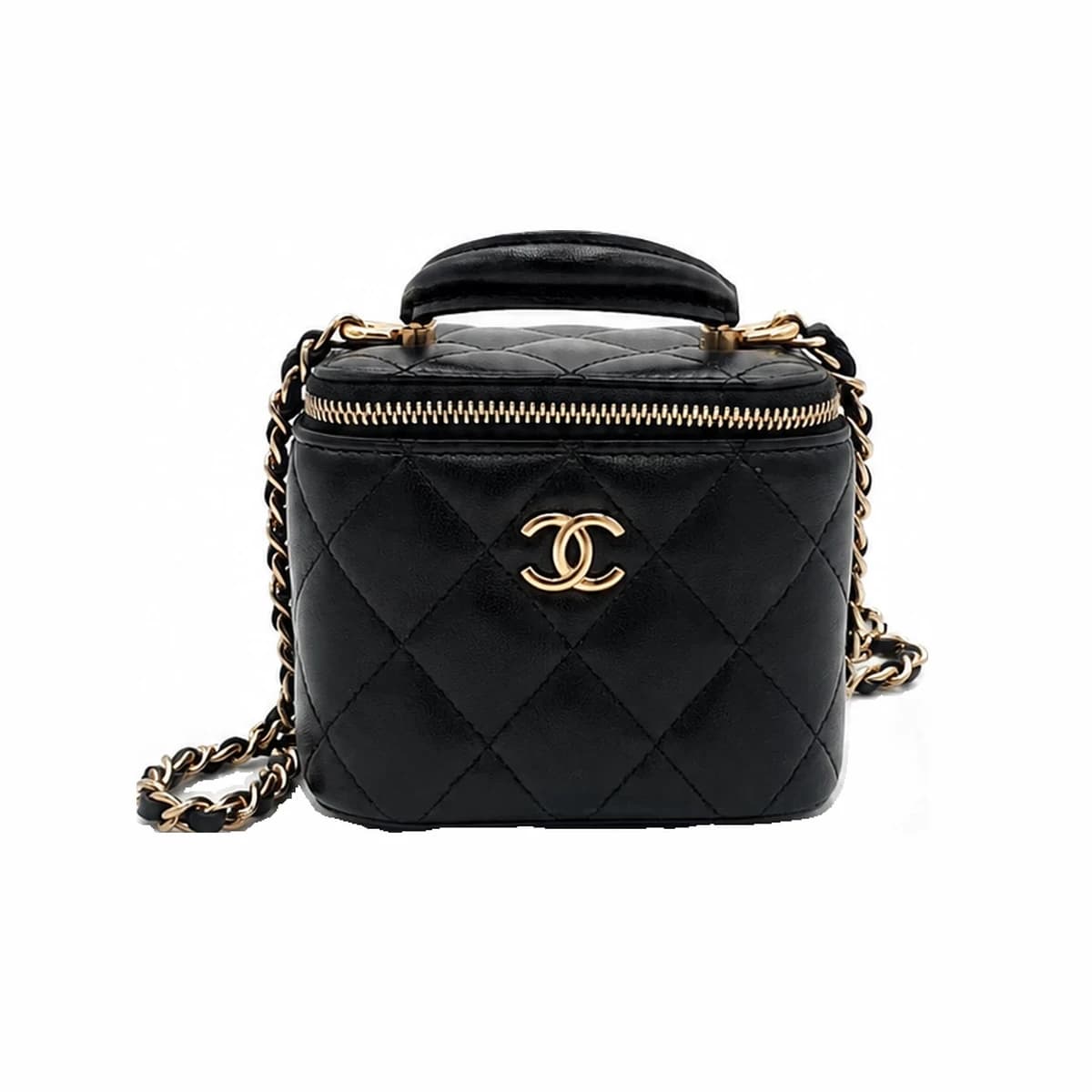 CHANEL 샤넬 블랙 램스킨 베니티 미니 탑핸들 숄더백 31번대