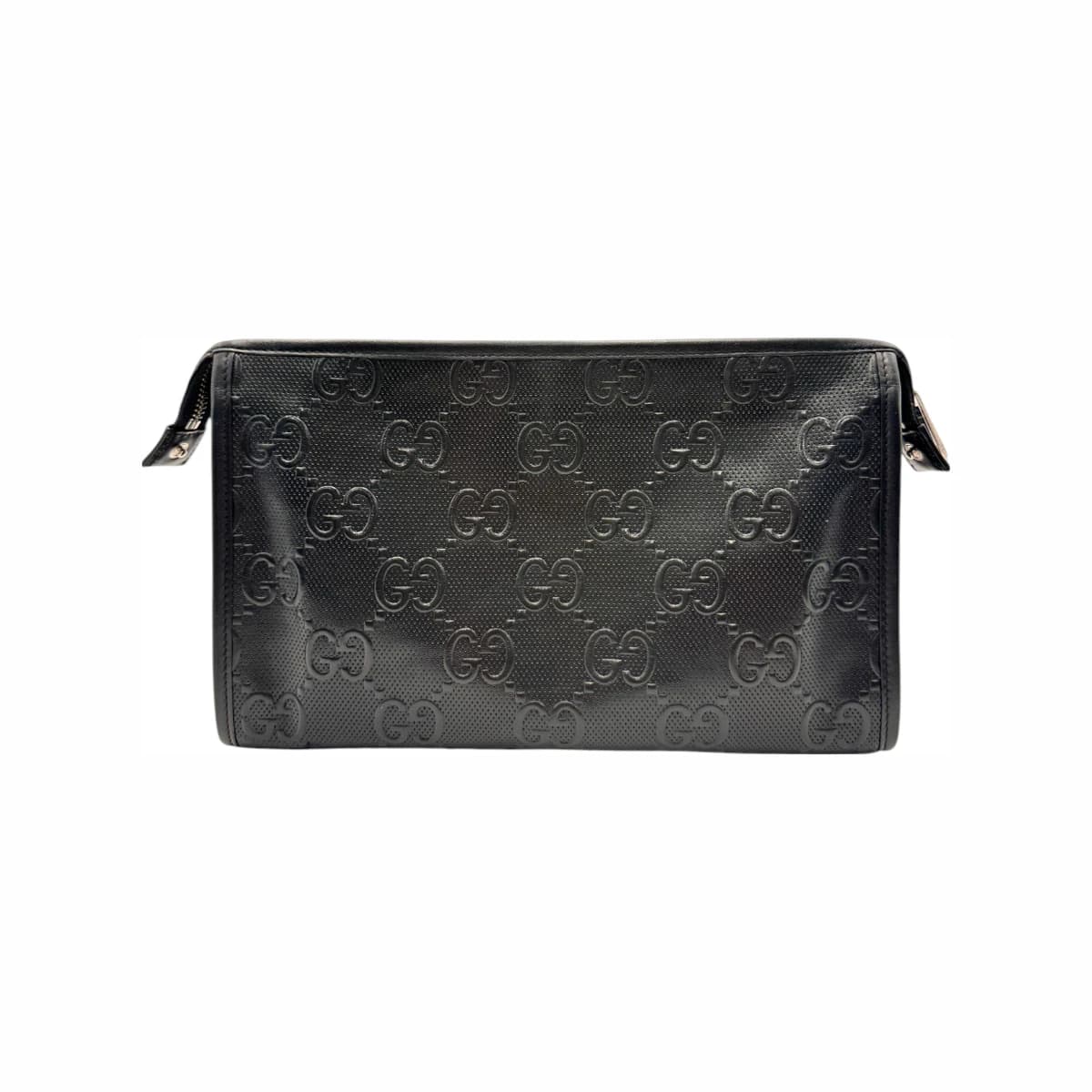 GUCCI 구찌 블랙 레더 GG 엠보스 파우치 클러치백 가죽