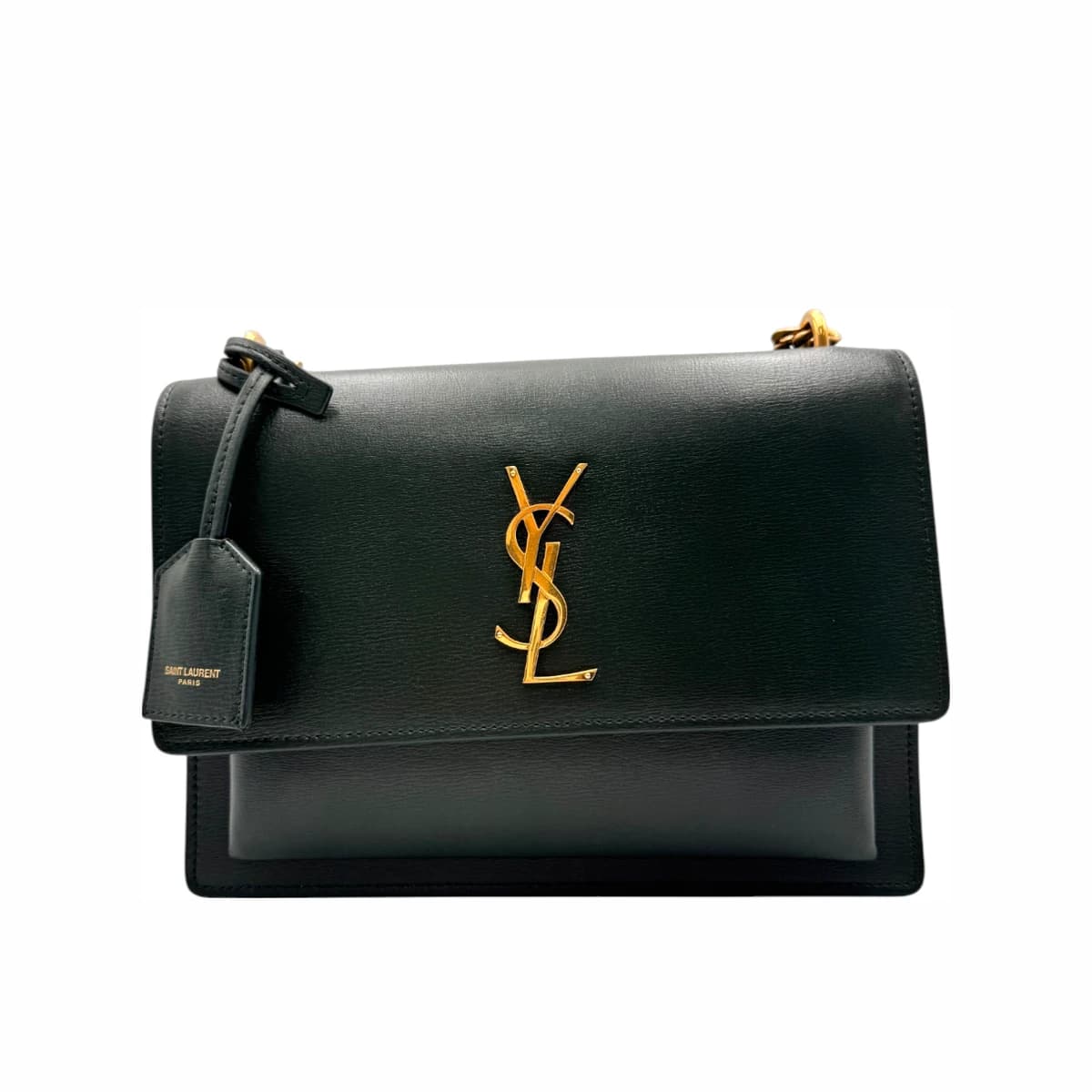 SAINT LAURENT 생로랑 선셋 체인 숄더백 미디움 그린 가죽