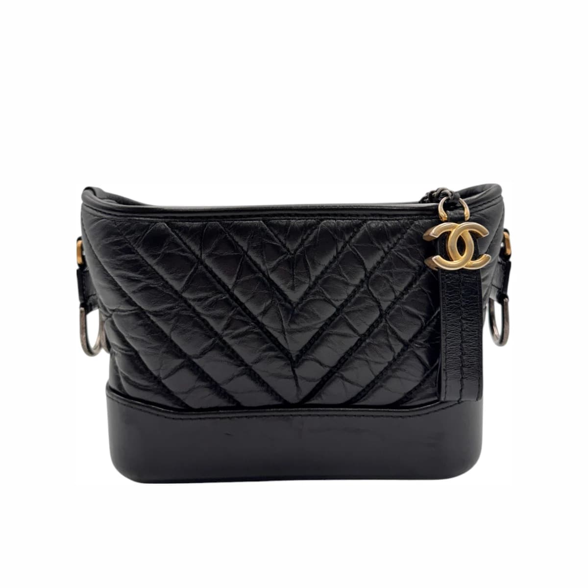CHANEL 샤넬 블랙 쉐브론 가브리엘 호보 스몰 크로스백 (26번대)