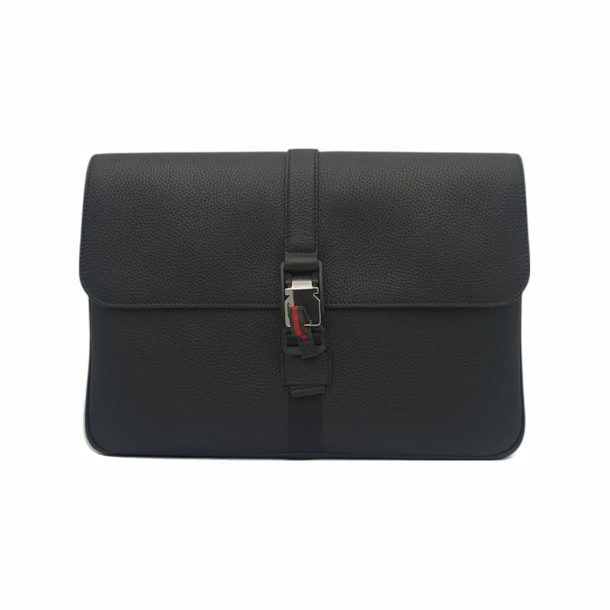 GUCCI 구찌 블랙 레더 웹 디테일 비즈니스 스트랩 클러치백