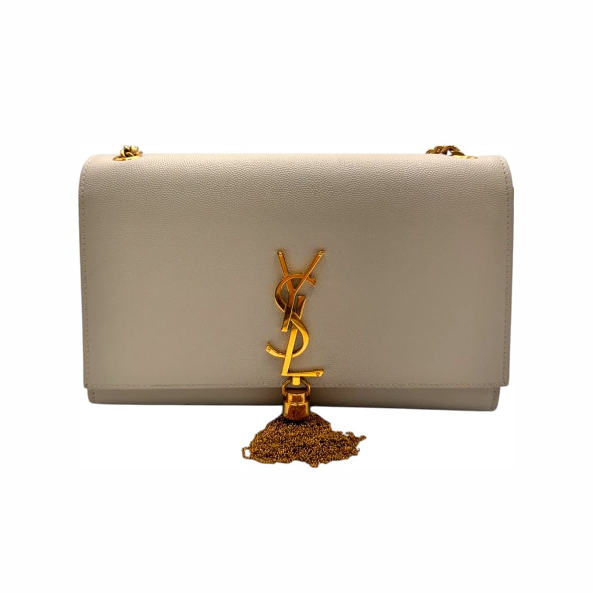 SAINT LAURENT 생로랑 케이트 미디엄 태슬 체인 숄더백 화이트 가죽