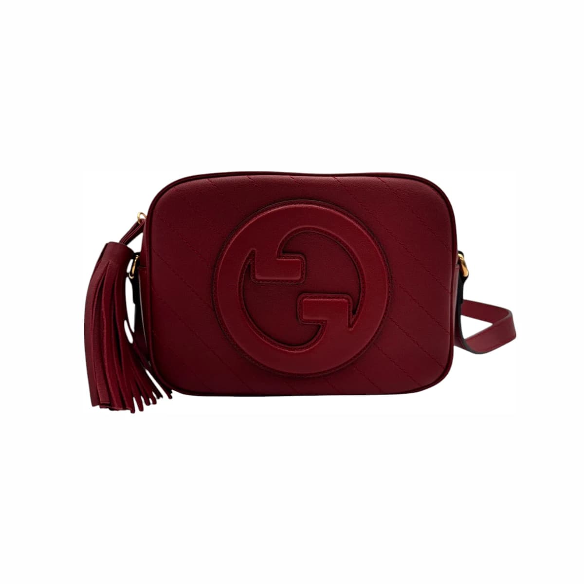 GUCCI 구찌 레드 레더 블론디 라운드 인터로킹 G 스몰 숄더백 가죽