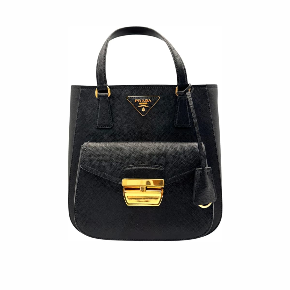 PRADA 프라다 블랙 사피아노 메트로폴리스 삼각로고 토트백 가죽
