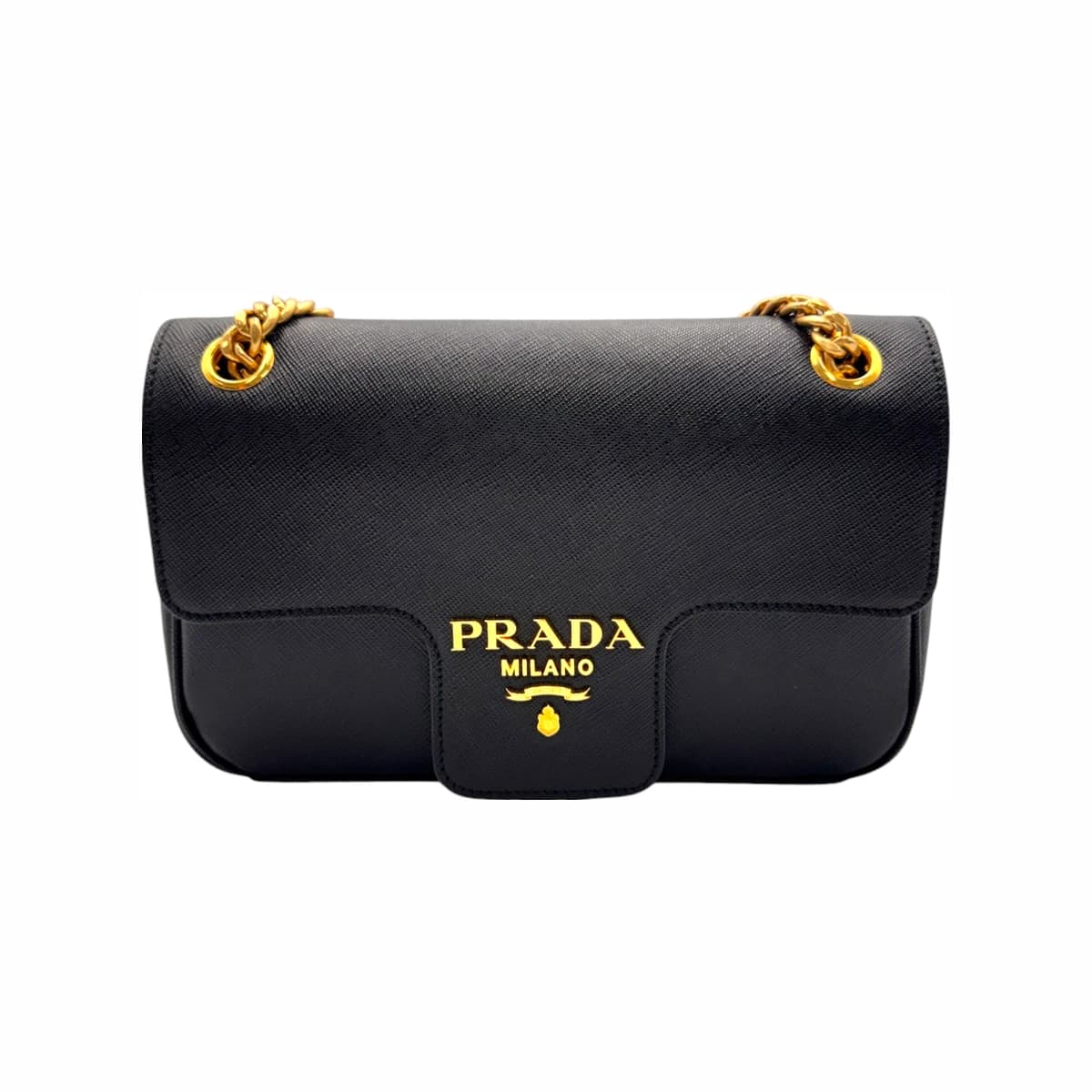 PRADA 프라다 블랙 사피아노 체인 크로스백 가죽