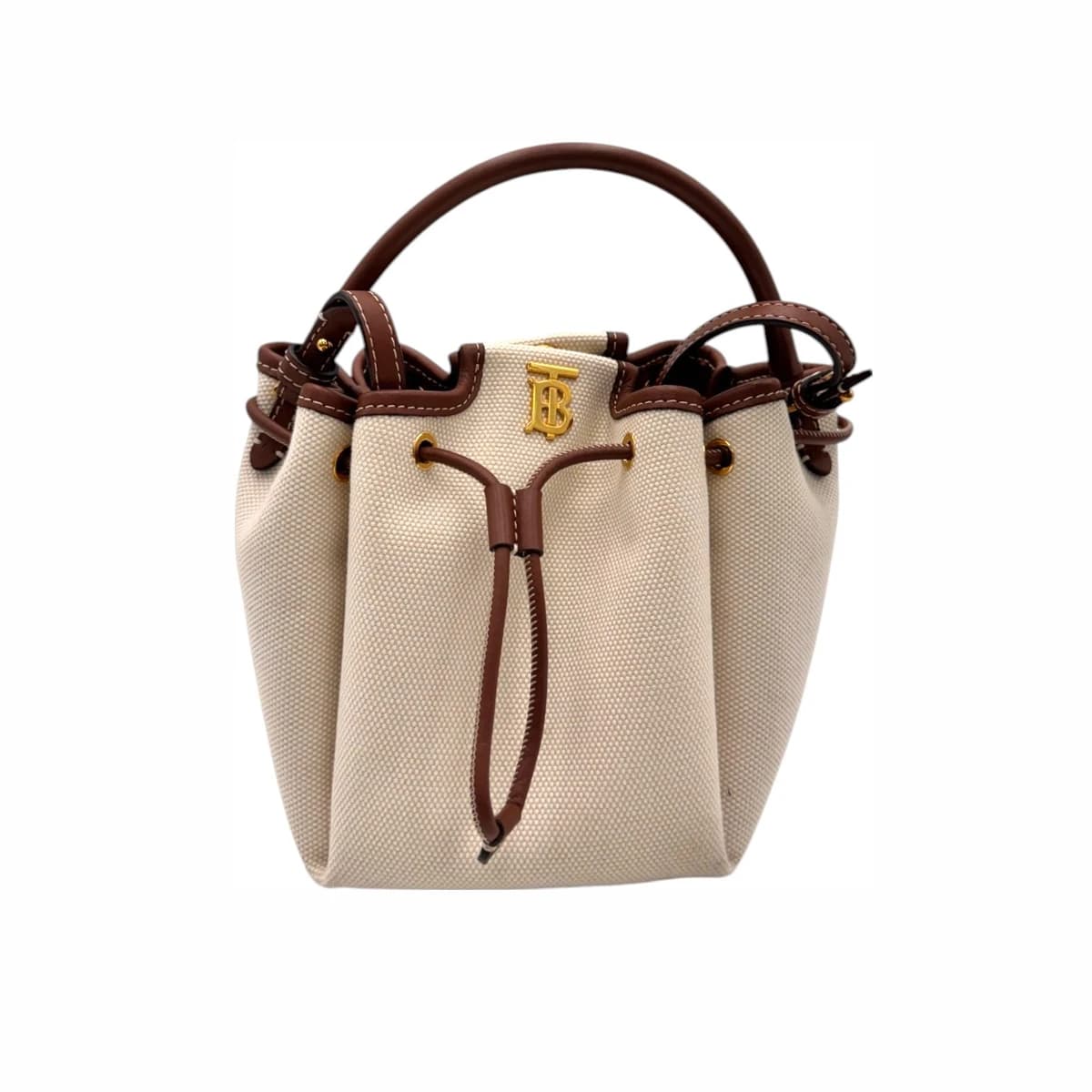 BURBERRY 버버리 아이보리 캔버스 TB 모노그램 버킷백 베이지