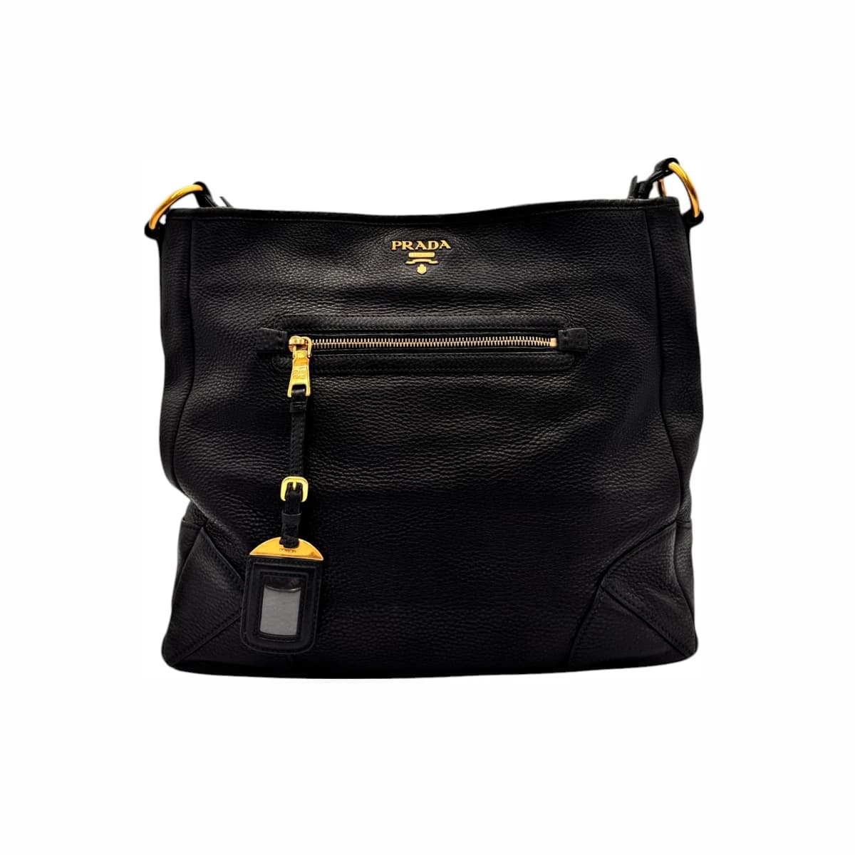 PRADA 프라다 블랙 비텔로 다이노 레더 골드 NERO 숄더백 가죽