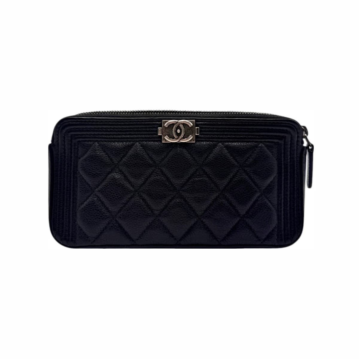 CHANEL 샤넬 블랙 캐비어 보이샤넬 더블 지퍼 WOC 체인 크로스백(22번대)