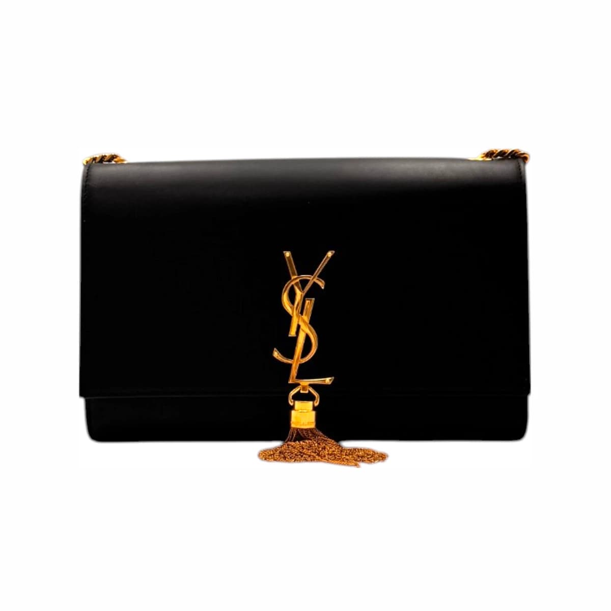 SAINT LAURENT 생로랑 블랙 레더 케이트 테슬 미디움 체인 숄더백 가죽