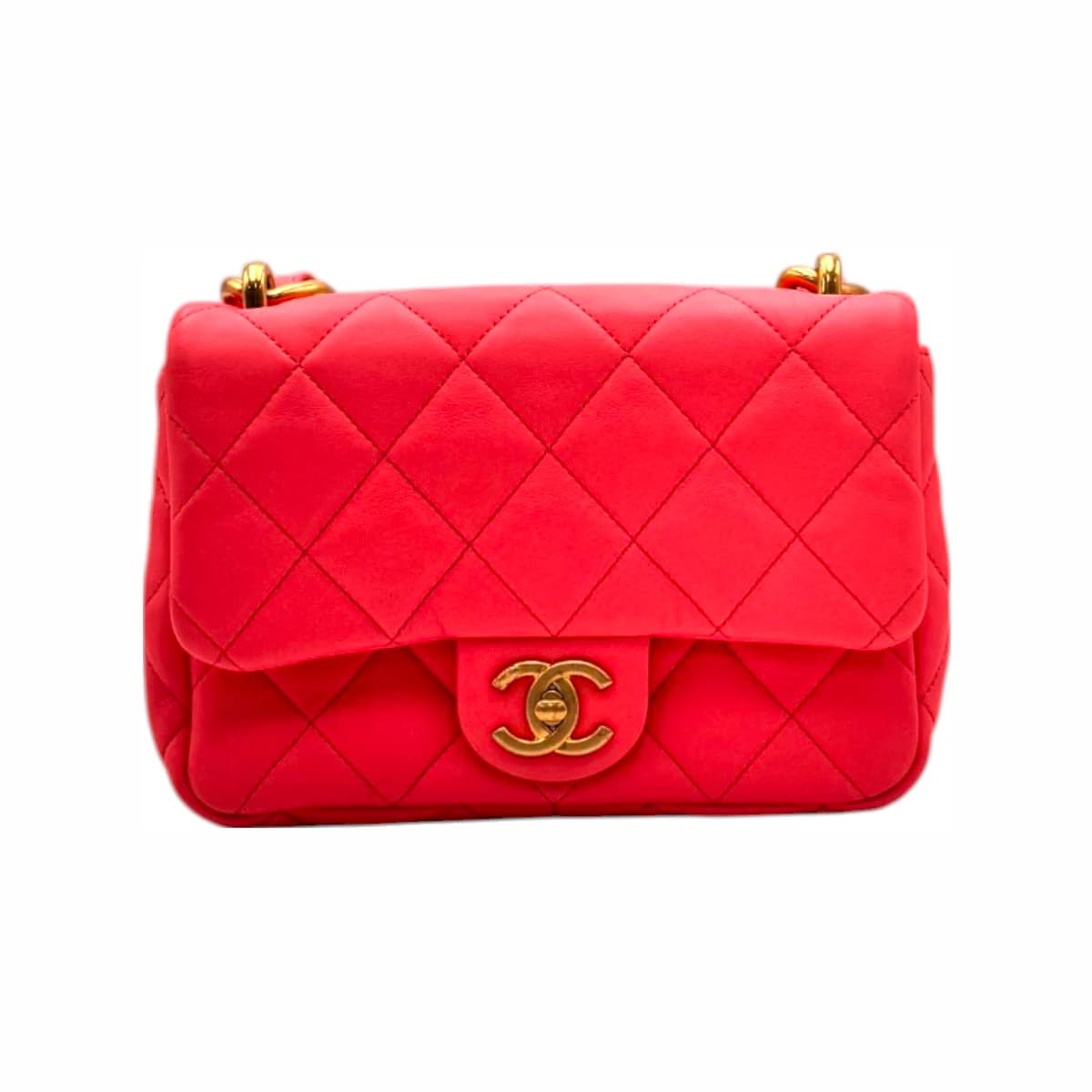 CHANEL 샤넬 핑크 램스킨 금장 체인 스몰 플랩 숄더백(내장칩)