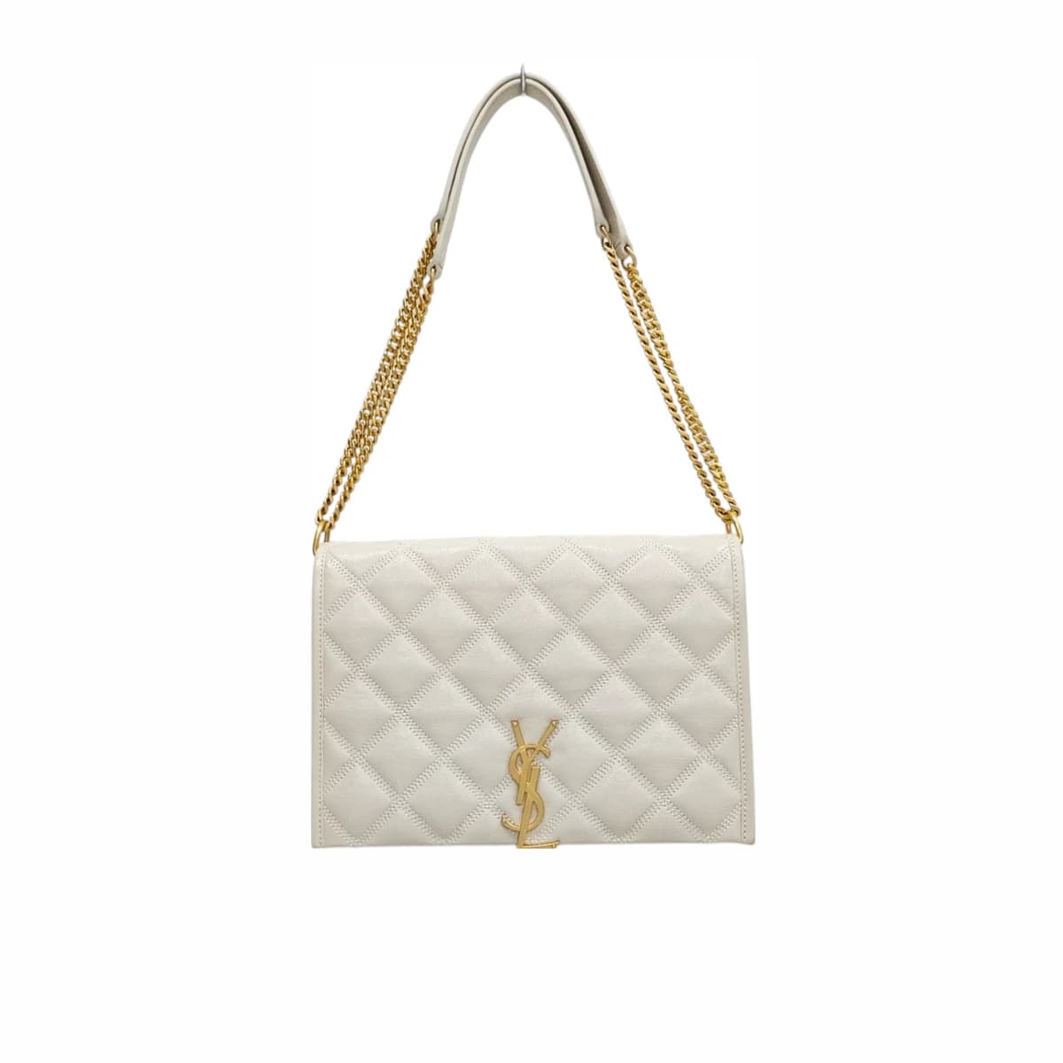 SAINT LAURENT 생로랑 레더 모노그램 베키 체인 숄더백 화이트