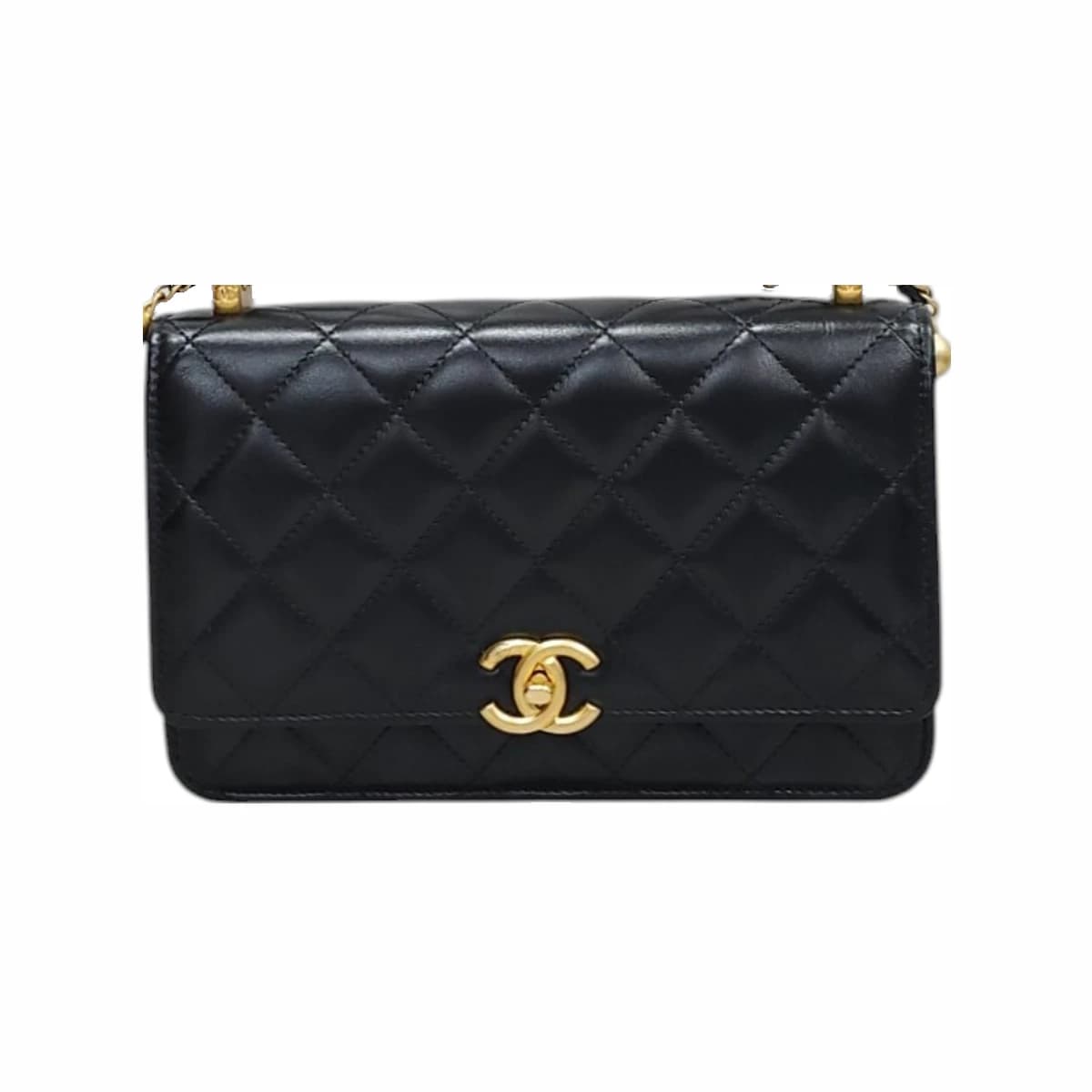 CHANEL 샤넬 공방 컬렉션 골드 볼 WOC 크로스백 카프스킨 내장 칩 블랙