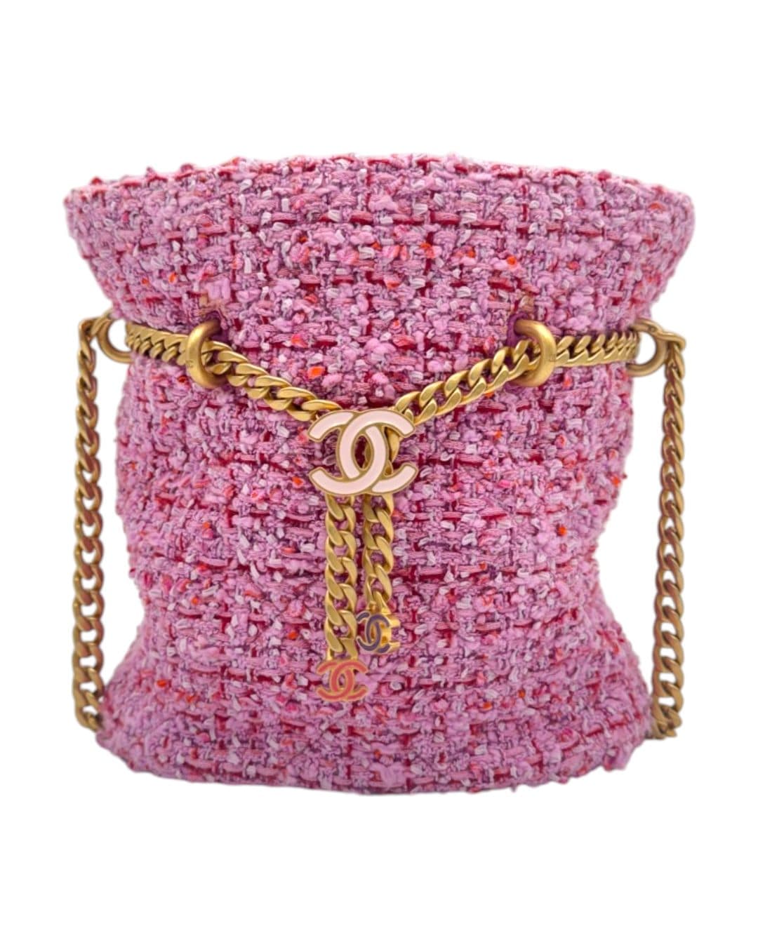 CHANEL 샤넬 트위드 드로스트링 탑핸들 버킷백(내장칩)